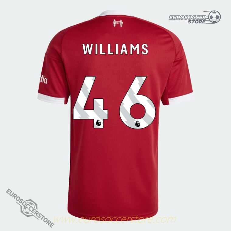 The 25-26 Home Jersey of Liverpool featuring WILLIAMS with the number 46.