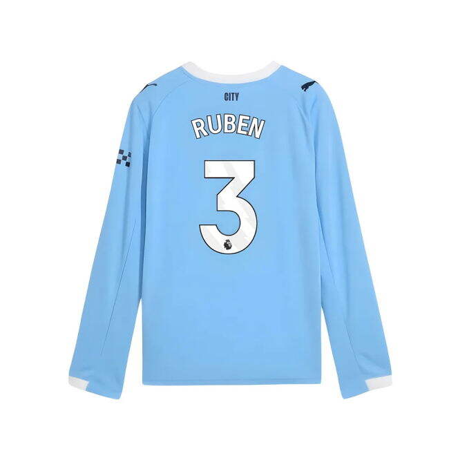 2025-2026 Man City Long Sleeve Home Shirt (Kids) (Ruben 3)