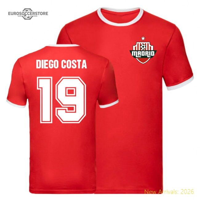 High-Quality Diego Costa Atletico Madrid Ringer Tee (Red)