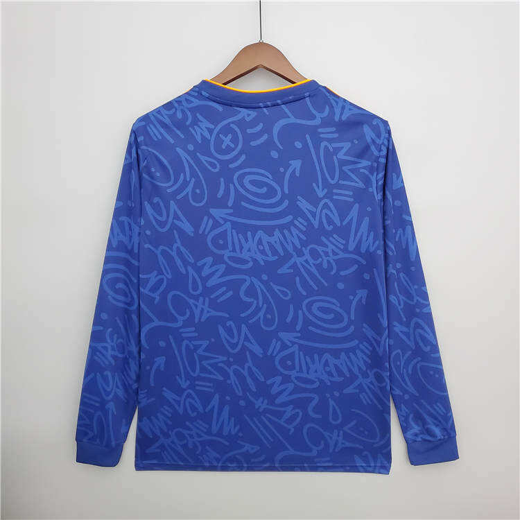 Real Madrid 21-22 Away Blue Soccer Jersey Football Shirt Long Sleeve