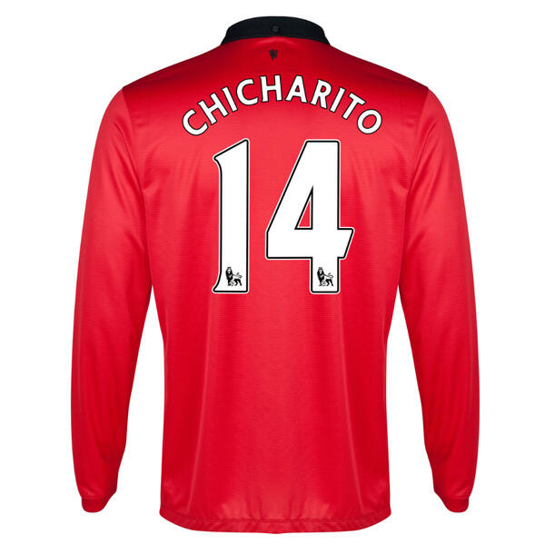 13-14 Manchester United 14 Chicharito Home Long Sleeve Jersey Shirt -