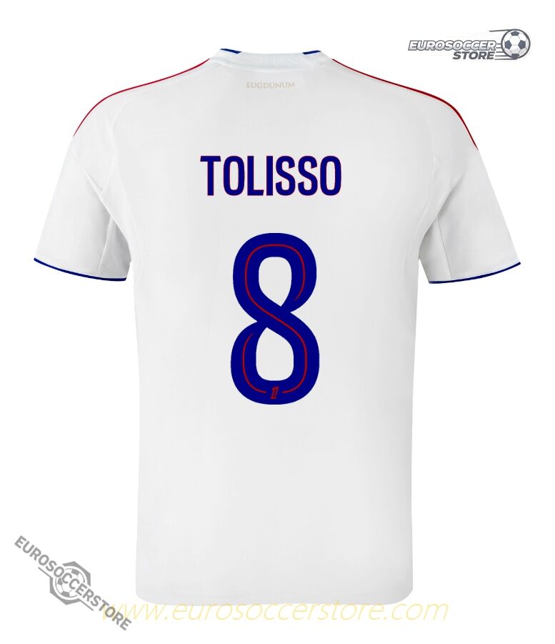 Olympique Lyonnais Lyon's 25-26 Home Jersey featuring TOLISSO with the number 8