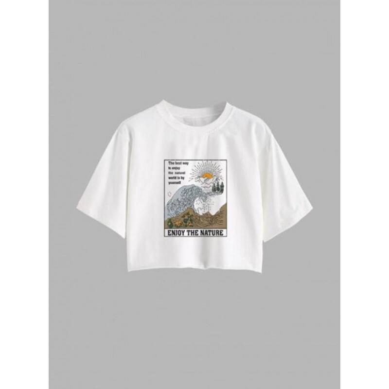 Sea Waves Graphic Cropped Tee RE9726