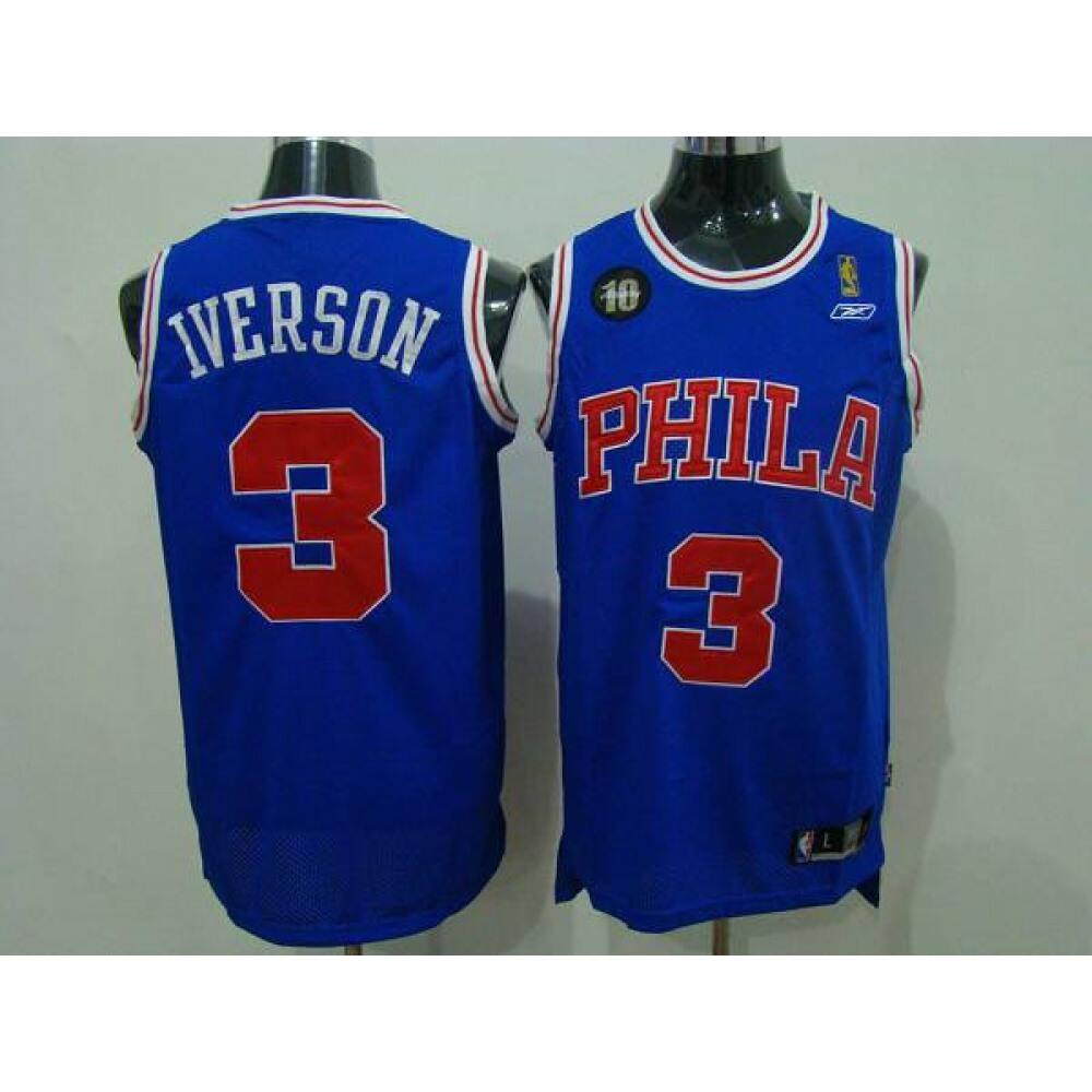 76ers #3 Allen Iverson Blue Reebok 10TH Throwback Stitched NBA Jersey