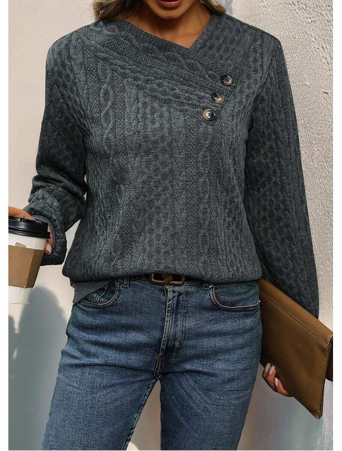 Women's Tunic Stylish Business Solid Color Plain Long Sleeve Asymmetrical Buttons Work Daily Spring Fall Winter