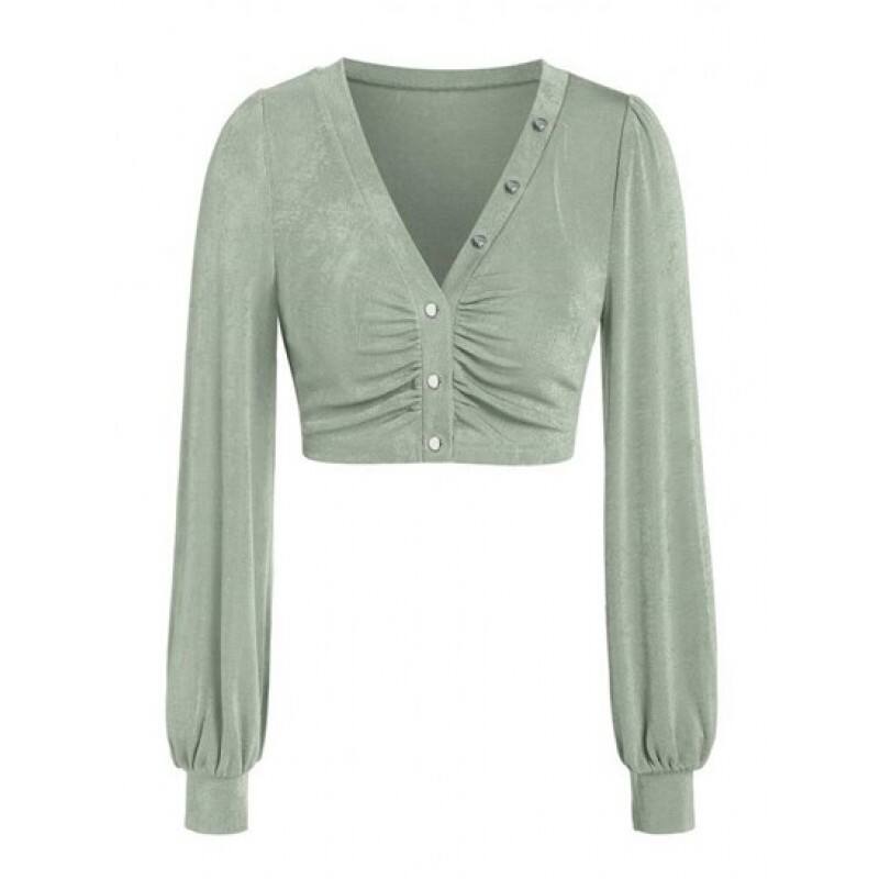 Knitted Button Up Cropped Blouse VM2786