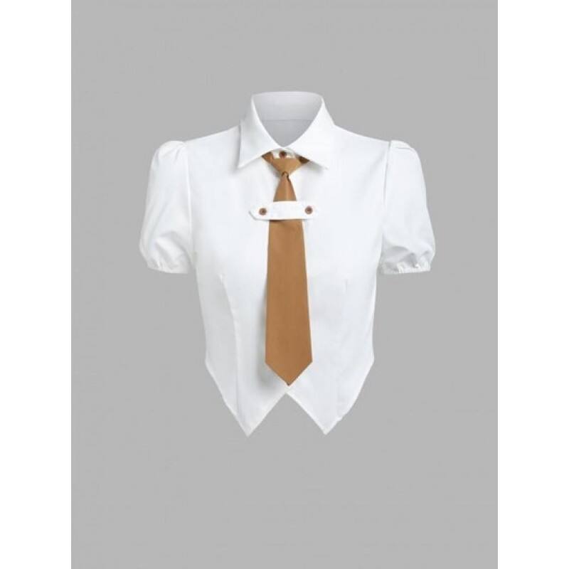 Scarf Hem Preppy Tie Cropped Shirt DI4743