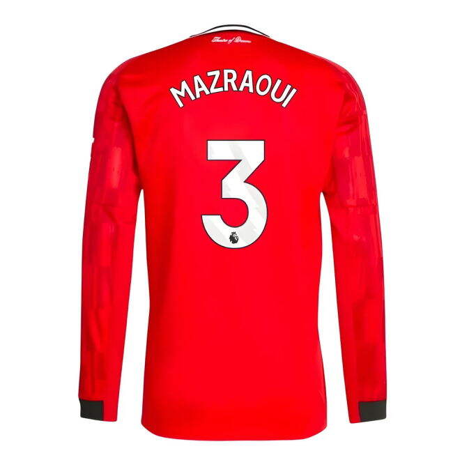 Football Man Utd Long Sleeve Home Shirt Mazraoui #3 Durable Materi...