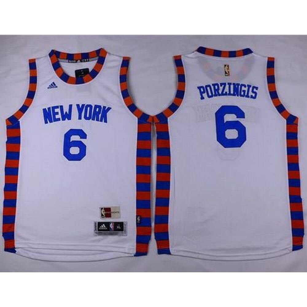 Fan Favorite Classic Men's Knicks #6 Kristaps White Basketball Jersey