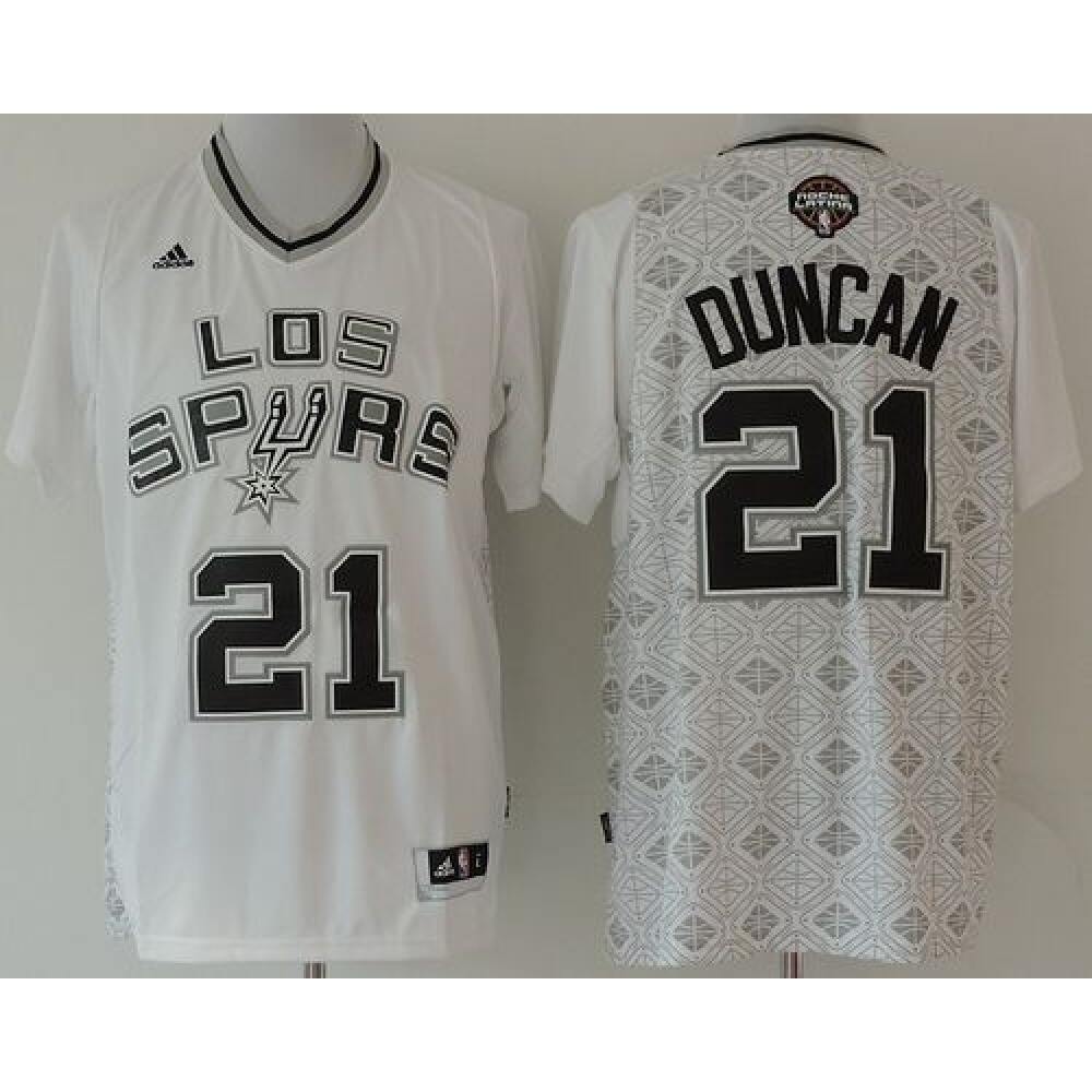 Spurs #21 Tim Duncan White New Latin Nights Stitched NBA Jersey