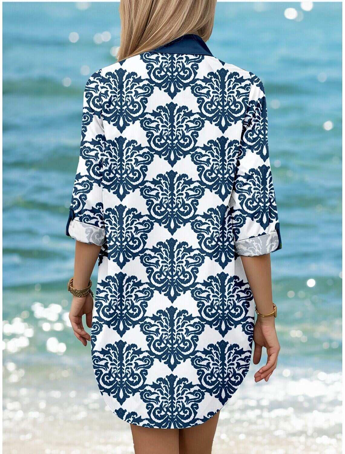 Women's Blouse Stylish Beach Graphic Long Tops Long Sleeve Shirt Collar Buttons Print Form Fit Spring Fall