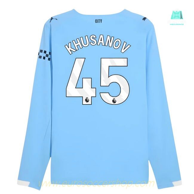 2025-2026 Man City Authentic Long Sleeve Home Shirt (Khusanov 45)