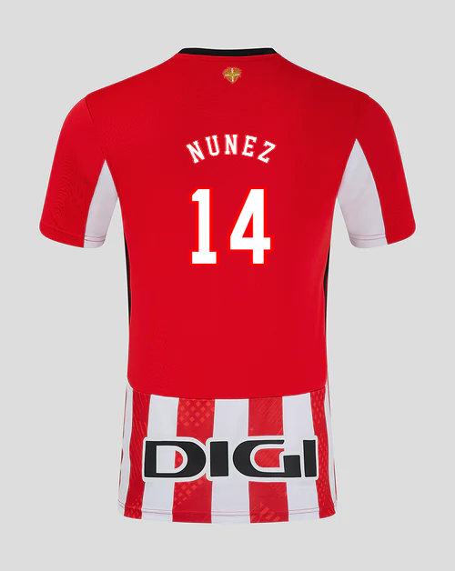 Athletic Bilbao's 24-25 Home Jersey featuring Nunez with the number 14