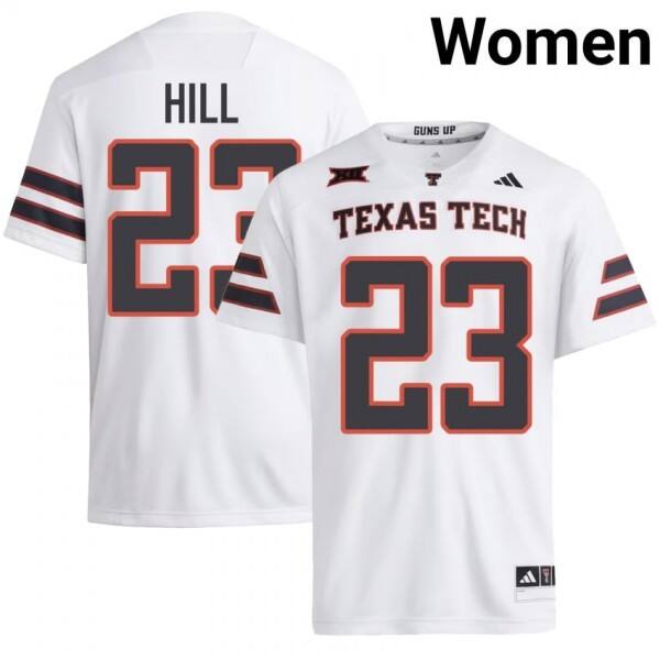 Texas Tech Red Raiders #23 Adam Hill Women Stitch Jerseys - White