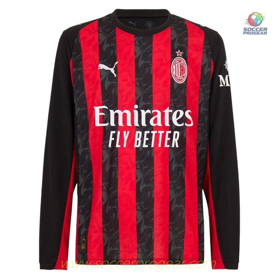 AC Milan Home Soccer Jersey 2025-2026 Season Long-Sleeve