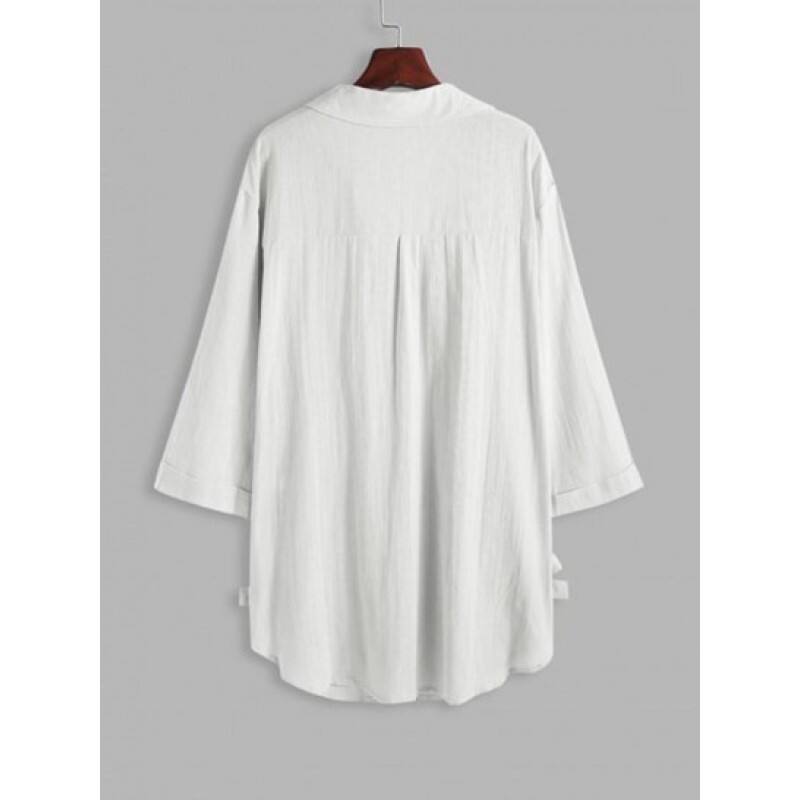 V Notched Tie Side Longline Shirt KD5633