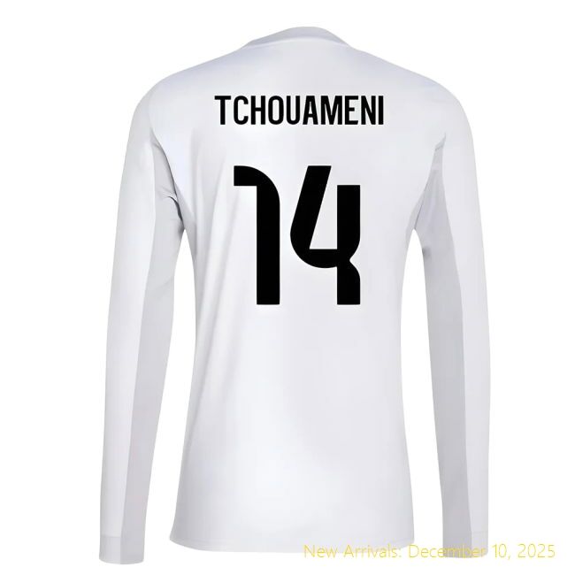 2025-2026 Real Madrid Long Sleeve RM Durable Home Shirt (Tchouameni