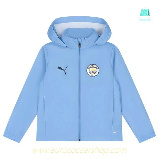 2025-2026 Man City Training All-Weather Jacket (Light Blue) - Kids