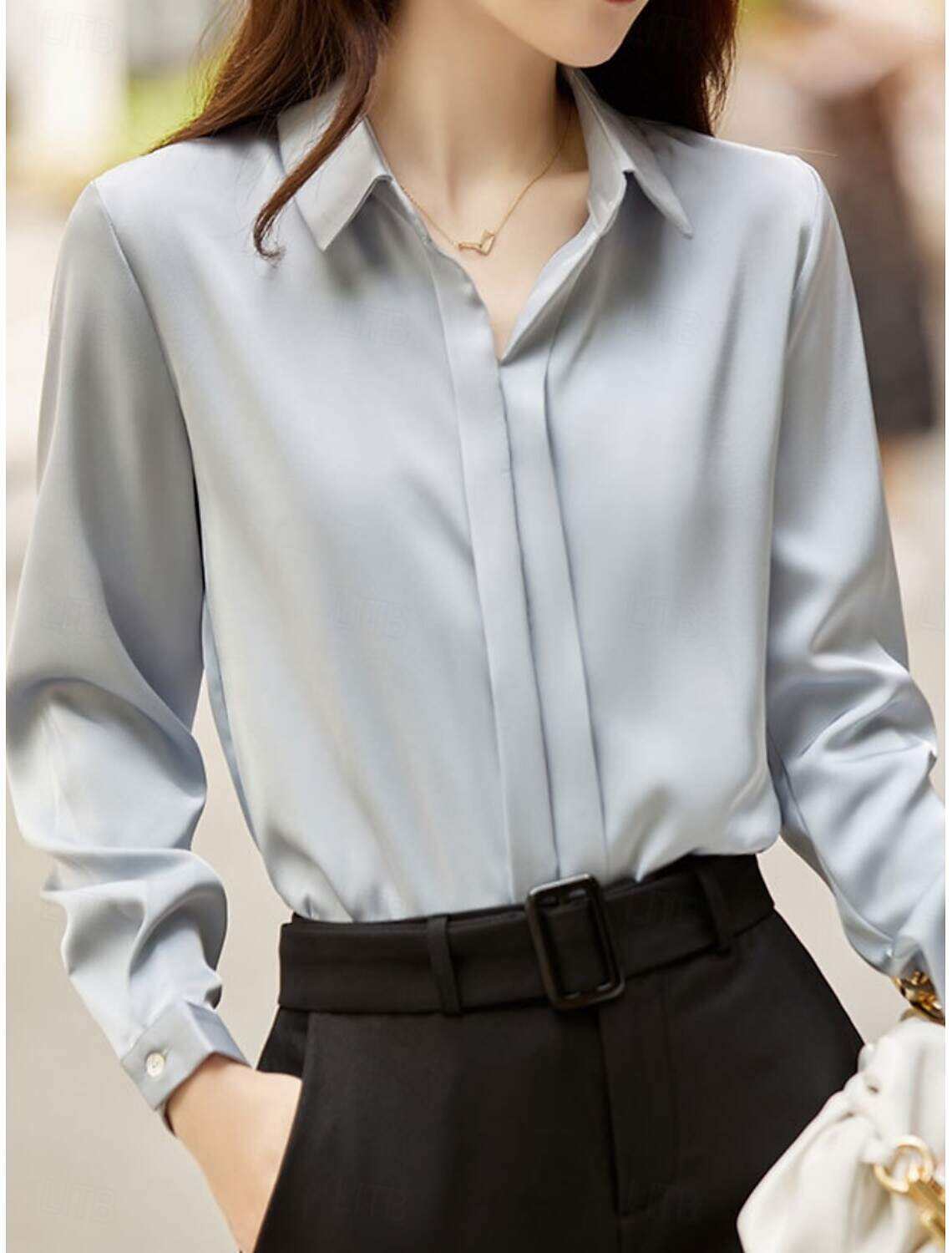 Women's Shirt Blouse Basic Casual Solid Color Regular Tops Long Sleeve Shirt Collar Buttons Regular Fit Daily Fall Winter