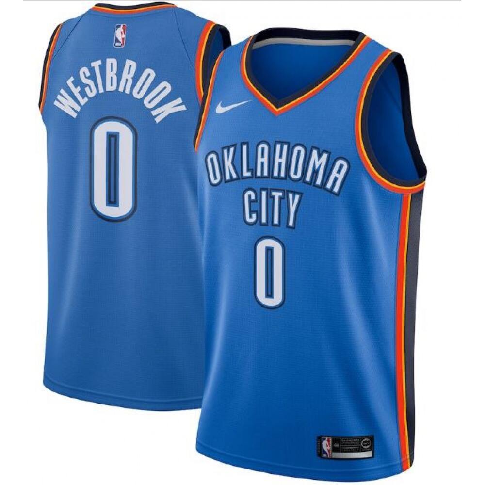 Men's Oklahoma City Thunder #0 Russell Westbrook Blue Icon Edition Stitched NBA Jersey