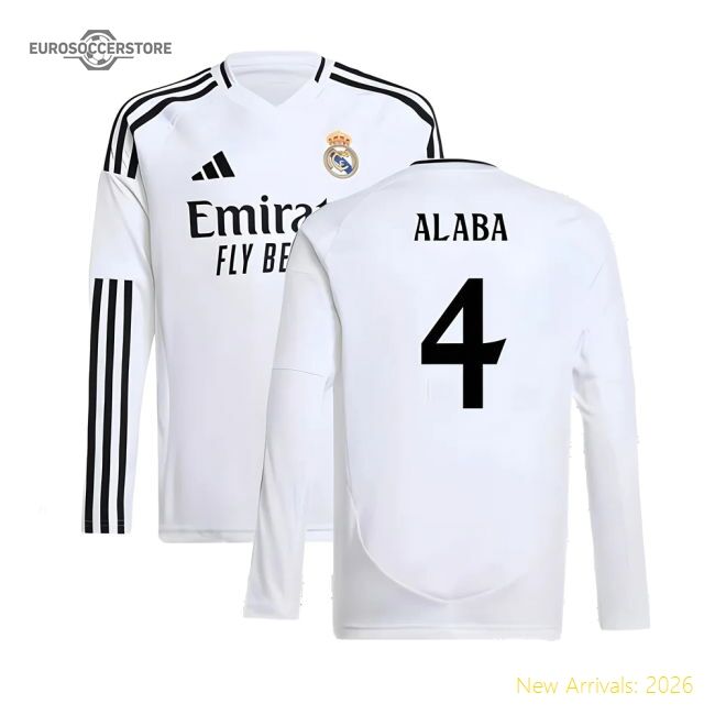2024-2025 Real Madrid Long Sleeve Home Kit (kids) (alaba 4)