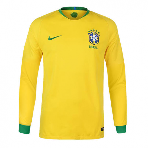Brazil Home 2018 World Cup Long Sleeve Soccer Jersey Shirt - World