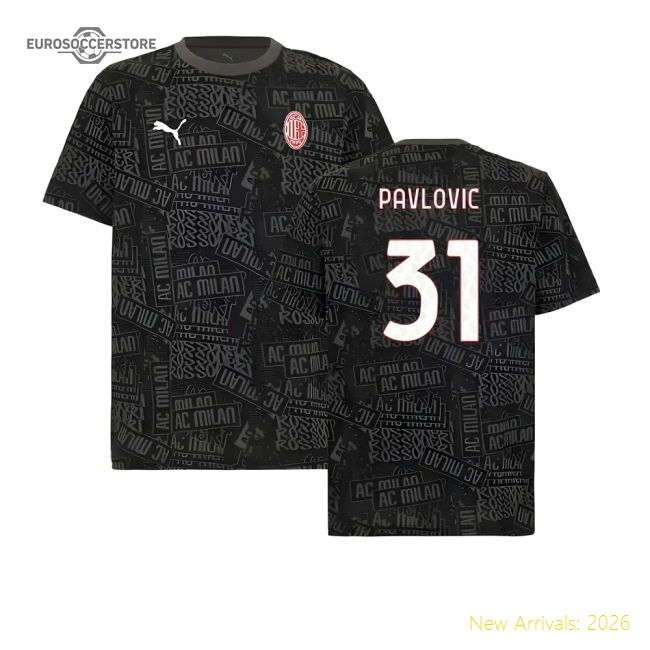 2025-2026 Ac Milan Ftblculture Tee Aop (black) (pavlovic 31)