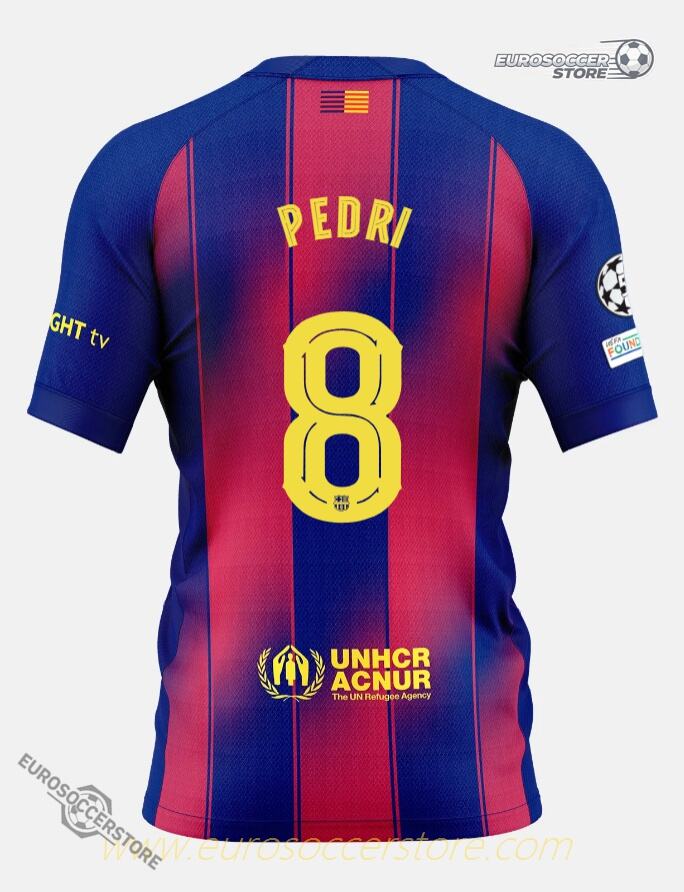 Barcelona's 25-26 Champions League Home Jersey featuring PEDRI 8