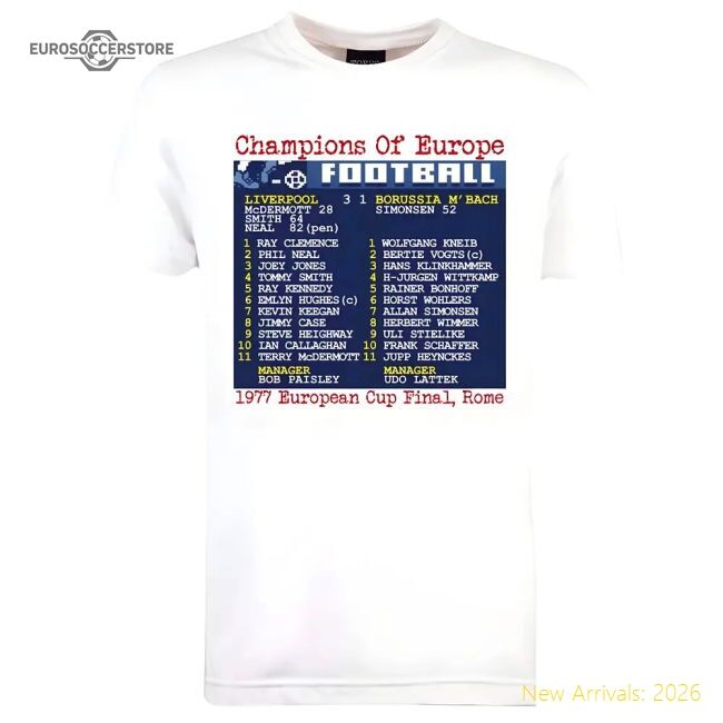 Premium 1977 European Cup Final (liverpool) Retrotext T-shirt - White