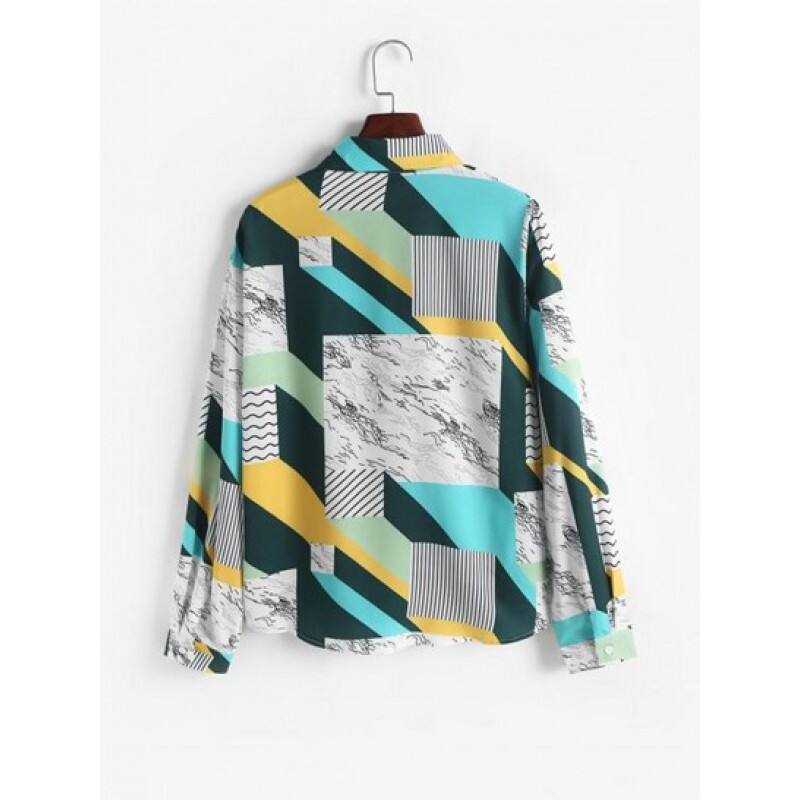 Geo Stripes Printed Button Down Shirt UW6736