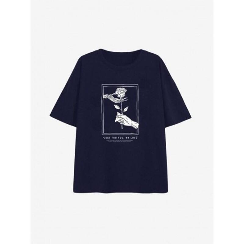 Skeleton Hand Rose Print Drop Shoulder T Shirt ZL1217