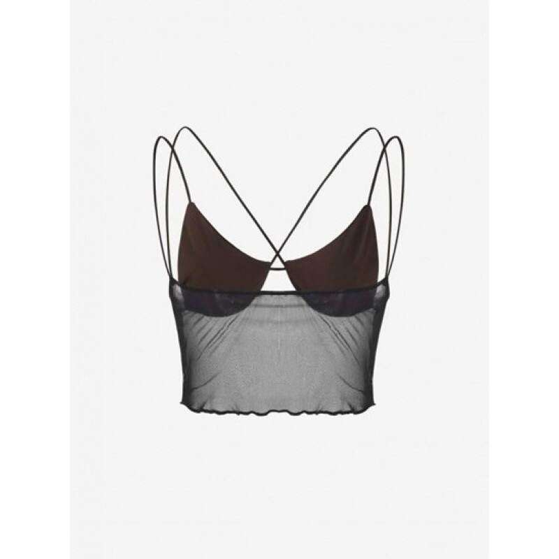 Overlock-style Mesh Panel Criss Cross Crop Top TZ5265