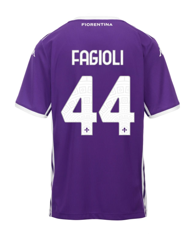 Fiorentina's 25-26 Home Jersey featuring FAGIOLI with the number 44.