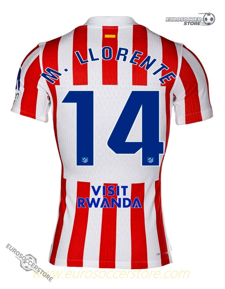 Atletico Madrid's 25-26 Home Jersey, featuring M. LLORENTE with the number 14.
