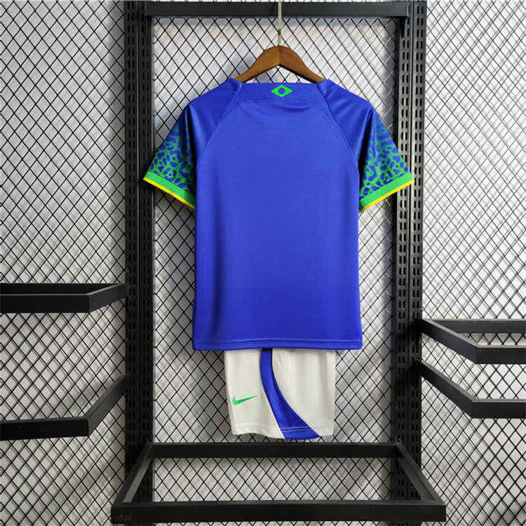 Official Kids Brazil World Cup 2022 Away Soccer Kit ShirtShorts