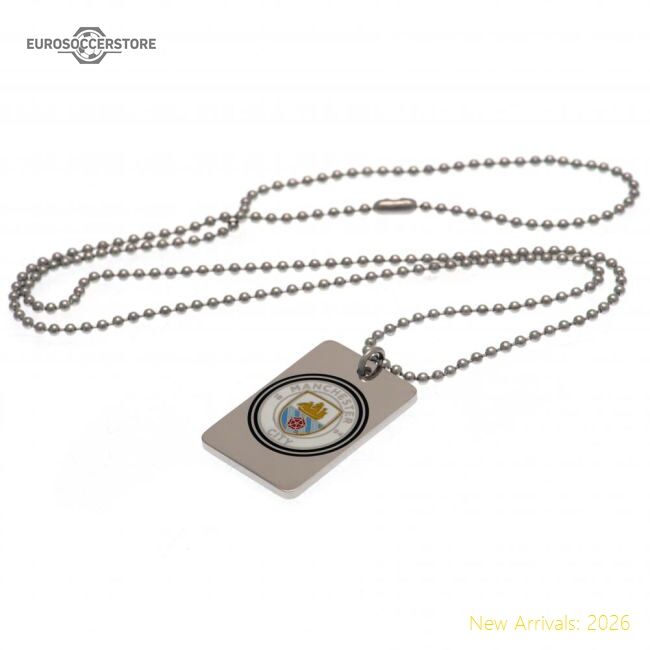 Premium Manchester City Fc Enamel Crest Dog Tag & Chain - Premium