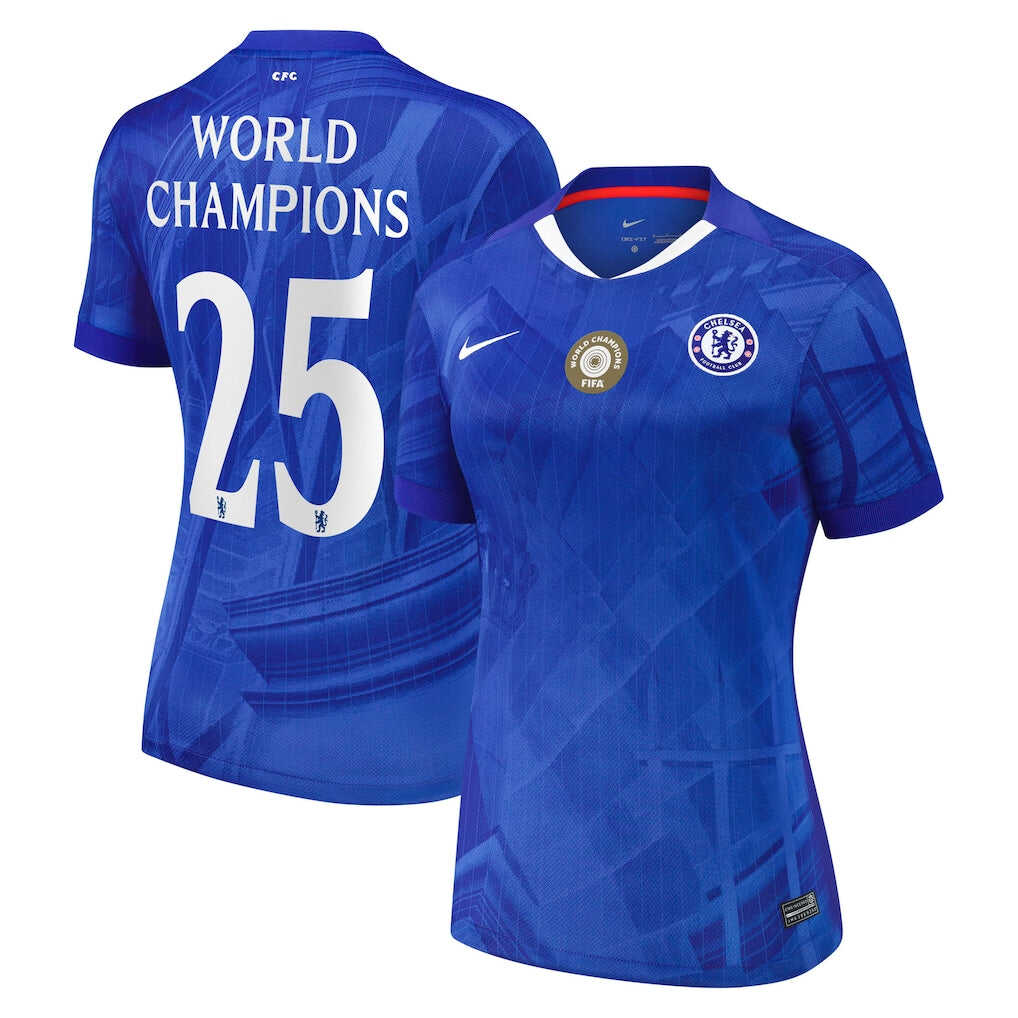 Women's Chelsea Cup Home Soccer Jersey2025-26 with World Champions 25