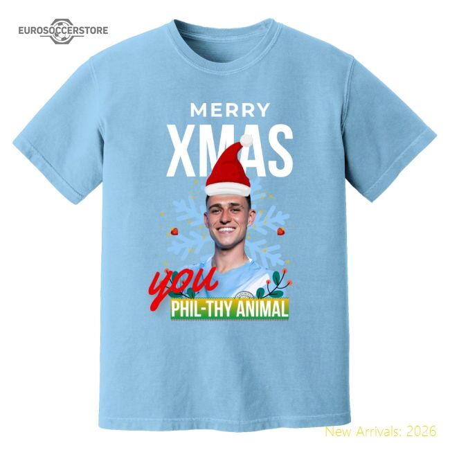 Premium Phil Foden Christmas T-shirt (sky) - Premium Quality Football