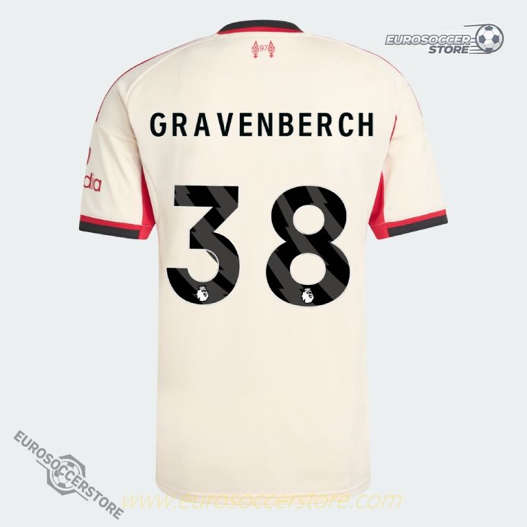Away Jersey of Liverpool's GRAVENBERCH, numbered 38, for the 25-26 season.