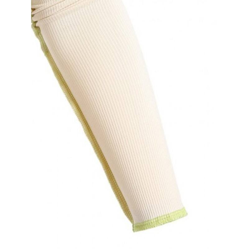 Cropped Ribbed Topstitching Patchwork Long Sleeve Top FK3075