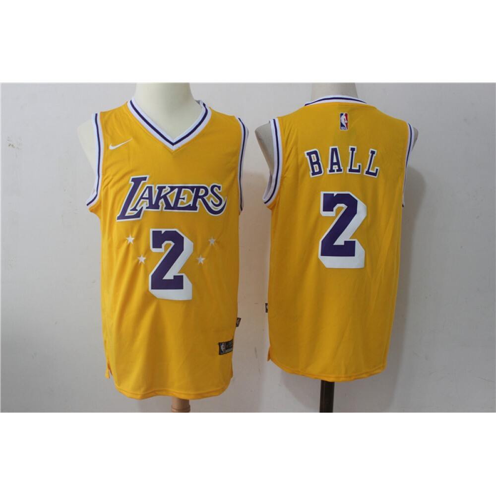 Men's Los Angeles Lakers #2 Lonzo Ball Yellow Throwback Stitched NBA Jersey