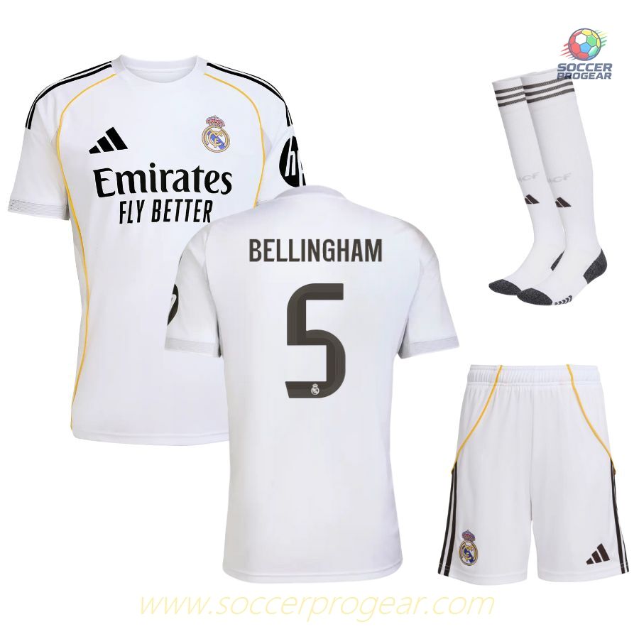 Real Madrid Home Youthren's Jersey Set Soccer Jersey 2025/26 Collection Bellingham