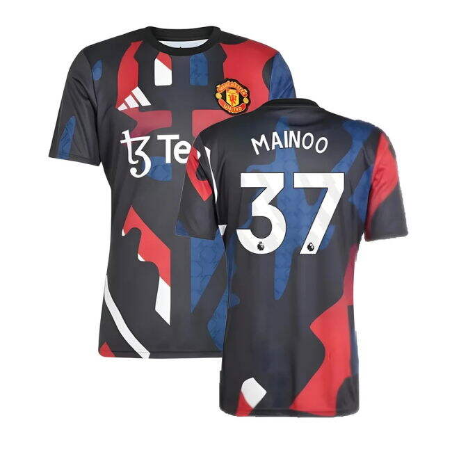 2024-2025 Man Utd Pre-Match Jersey (Black) (Mainoo 37) - game day