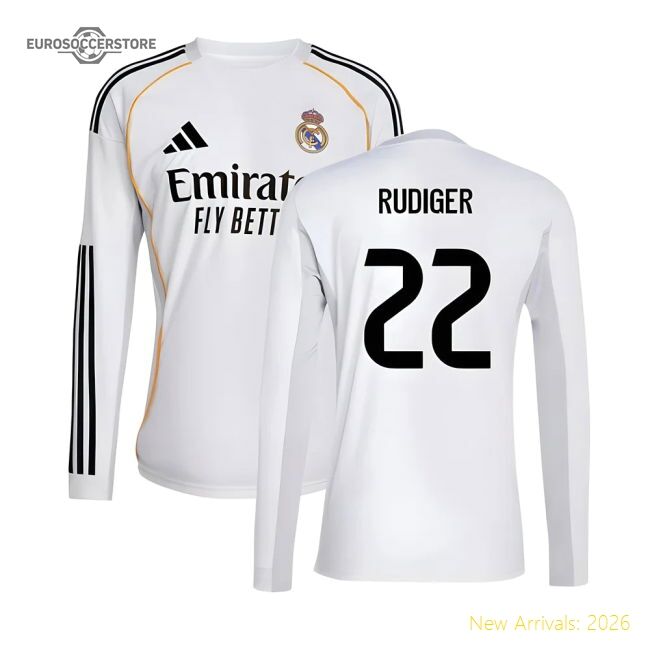 Premium-grade 2025-2026 Real Madrid Long Sleeve Home Jersey (rudige