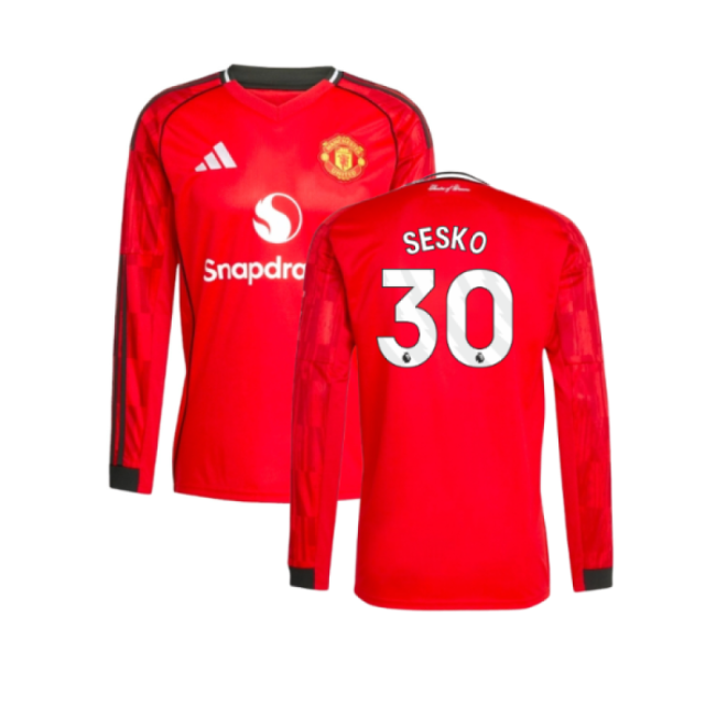 Man Utd Verified 2025-2026 Man Utd Long Sleeve Home Shirt (Sesko 30)