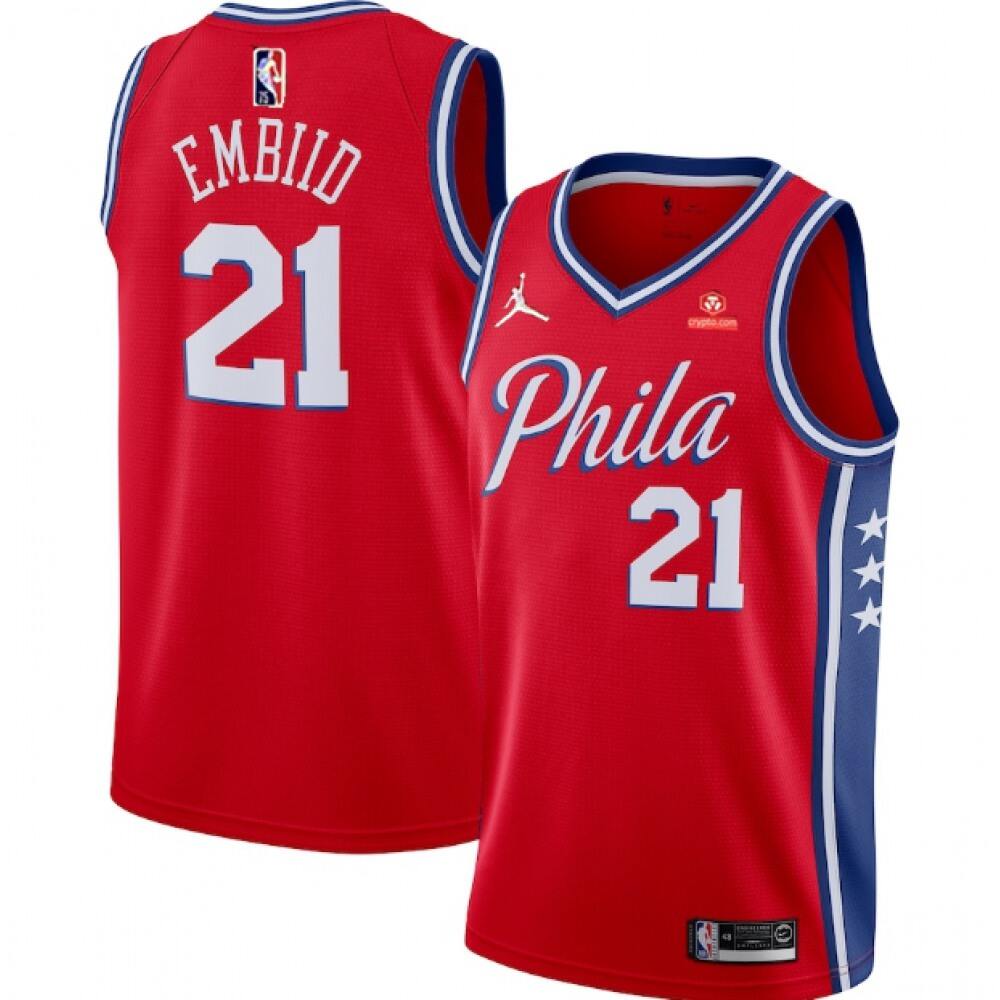 Performance Game-Ready Men's Sixers #21 Joel Red Basketball Jersey