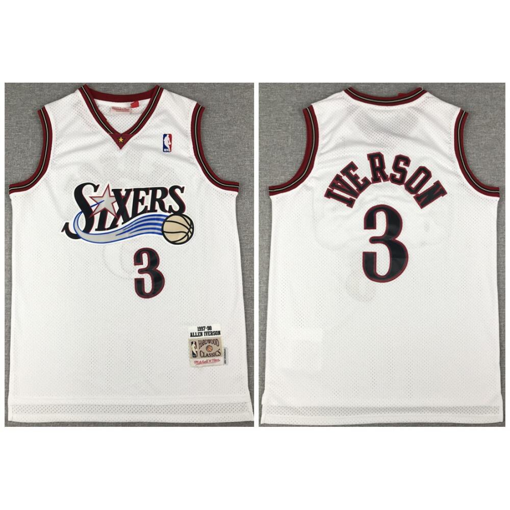 Men's Philadelphia 76ers #3 Allen Iverson White Throwback Stitched Jersey