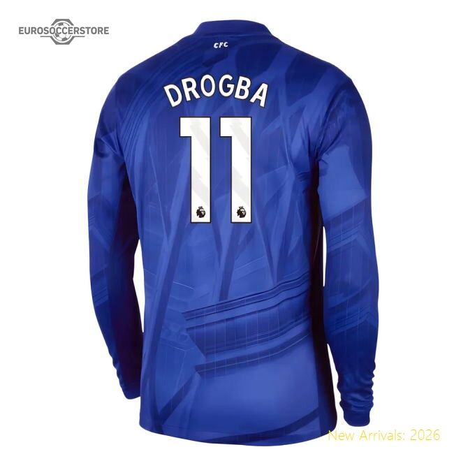 Authentic 2025-2026 Chelsea Home Long Sleeve Shirt (drogba 11)