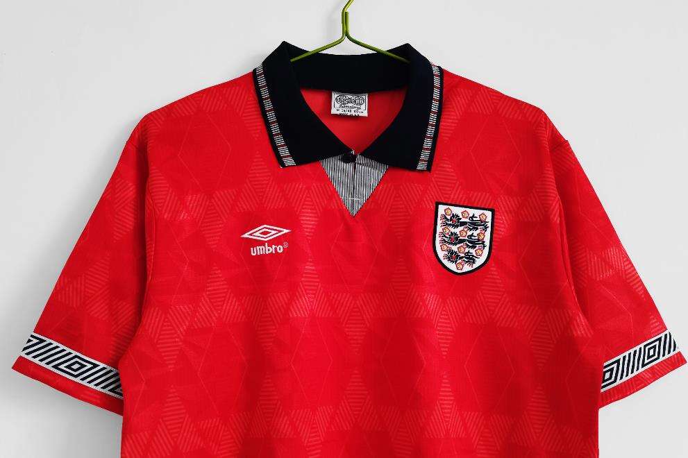 1990 England Away Red Retro Soccer Jersey Football Shirt - Official