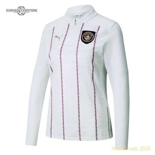 Authentic 2024-2025 Man City Prematch Half Zip Top (white) - Premium
